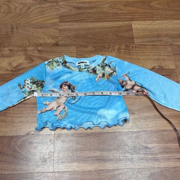 Nova Kids Girls Angel Lettuce Edge Trim Long Sleeve Crop Top Blue Size 2T - Picture 7 of 9